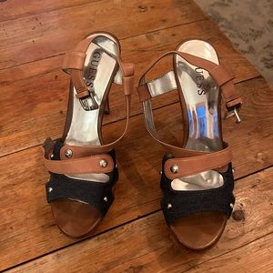 Guess 7 Denim & Camel Compensated Heels